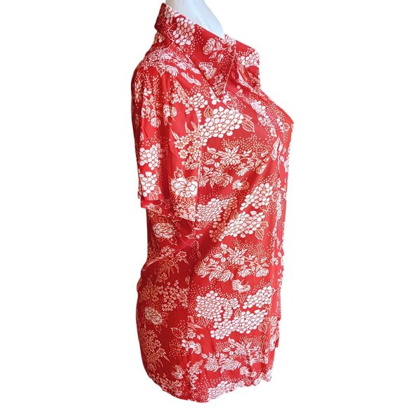 Medium True Vintage Boho Top Red White Floral Blouse 1970's Hovland Swanson USA - Picture 3 of 7
